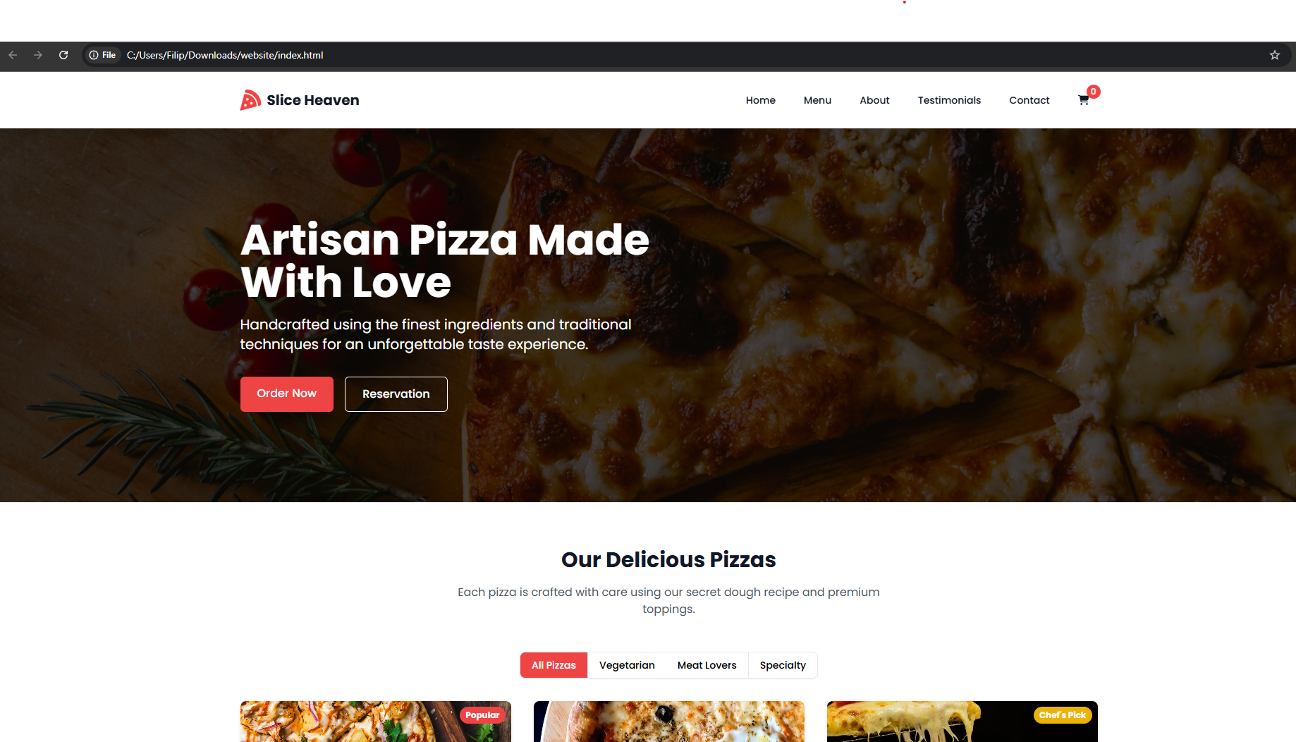 Cafe website homepage